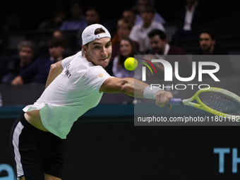 MALAGA, SPAIN - NOVEMBER 22: Jan-Lennard Struff of Team Germany during his singles match against Tallon Griekspoor of Team Netherlands durin...