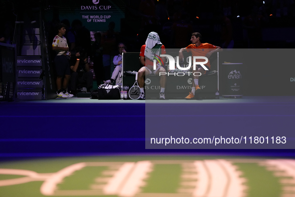 MALAGA, SPAIN - NOVEMBER 22: Tallon Griekspoor of Team Netherlands during his singles match against Jan-Lennard Struff of Team Germany durin...