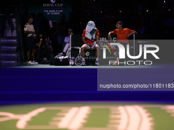 MALAGA, SPAIN - NOVEMBER 22: Tallon Griekspoor of Team Netherlands during his singles match against Jan-Lennard Struff of Team Germany durin...