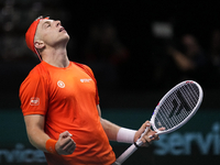 MALAGA, SPAIN - NOVEMBER 22: Tallon Griekspoor of Team Netherlands celebrates the victory after winning his singles match against Jan-Lennar...