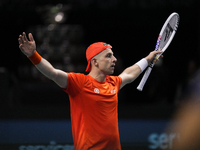 MALAGA, SPAIN - NOVEMBER 22: Tallon Griekspoor of Team Netherlands celebrates the victory after winning his singles match against Jan-Lennar...