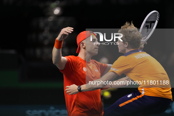 MALAGA, SPAIN - NOVEMBER 22: Tallon Griekspoor of Team Netherlands celebrates the victory after winning his singles match against Jan-Lennar...