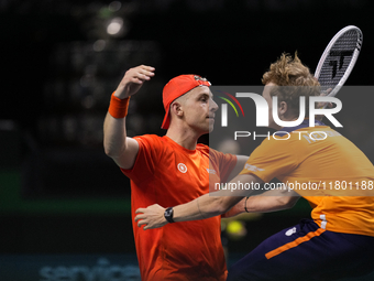 MALAGA, SPAIN - NOVEMBER 22: Tallon Griekspoor of Team Netherlands celebrates the victory after winning his singles match against Jan-Lennar...