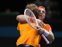 MALAGA, SPAIN - NOVEMBER 22: Tallon Griekspoor of Team Netherlands celebrates the victory after winning his singles match against Jan-Lennar...