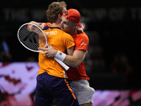 MALAGA, SPAIN - NOVEMBER 22: Tallon Griekspoor of Team Netherlands celebrates the victory after winning his singles match against Jan-Lennar...