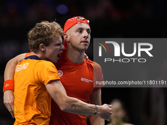 MALAGA, SPAIN - NOVEMBER 22: Tallon Griekspoor of Team Netherlands celebrates the victory after winning his singles match against Jan-Lennar...