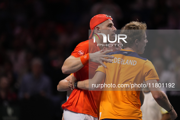 MALAGA, SPAIN - NOVEMBER 22: Tallon Griekspoor of Team Netherlands celebrates the victory after winning his singles match against Jan-Lennar...