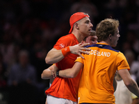 MALAGA, SPAIN - NOVEMBER 22: Tallon Griekspoor of Team Netherlands celebrates the victory after winning his singles match against Jan-Lennar...