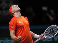 MALAGA, SPAIN - NOVEMBER 22: Tallon Griekspoor of Team Netherlands celebrates the victory after winning his singles match against Jan-Lennar...