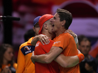 MALAGA, SPAIN - NOVEMBER 22: Tallon Griekspoor of Team Netherlands celebrates the victory with his captain 
Paul Haarhuis after winning his...