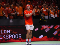 MALAGA, SPAIN - NOVEMBER 22: Tallon Griekspoor of Team Netherlands celebrates the victory after winning his singles match against Jan-Lennar...