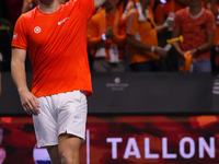 MALAGA, SPAIN - NOVEMBER 22: Tallon Griekspoor of Team Netherlands celebrates the victory after winning his singles match against Jan-Lennar...