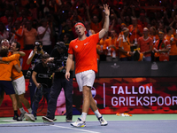 MALAGA, SPAIN - NOVEMBER 22: Tallon Griekspoor of Team Netherlands celebrates the victory after winning his singles match against Jan-Lennar...