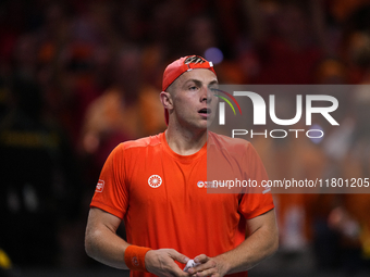 MALAGA, SPAIN - NOVEMBER 22: Tallon Griekspoor of Team Netherlands celebrates the victory after winning his singles match against Jan-Lennar...