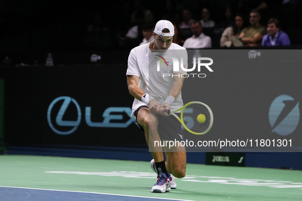 MALAGA, SPAIN - NOVEMBER 22: Jan-Lennard Struff of Team Germany during his singles match against Tallon Griekspoor of Team Netherlands durin...