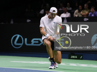 MALAGA, SPAIN - NOVEMBER 22: Jan-Lennard Struff of Team Germany during his singles match against Tallon Griekspoor of Team Netherlands durin...