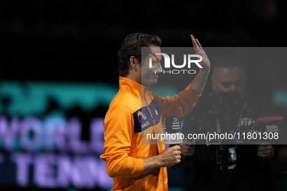 MALAGA, SPAIN - NOVEMBER 22: Wesley Koolhof of Team Netherlands during his tribute on his retirement as a professional player after the Semi...