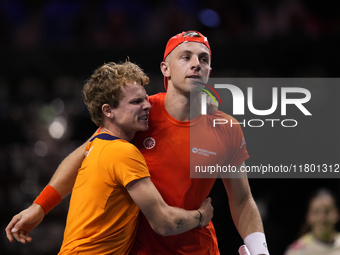 MALAGA, SPAIN - NOVEMBER 22: Tallon Griekspoor of Team Netherlands celebrates the victory after winning his singles match against Jan-Lennar...