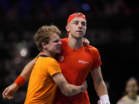 MALAGA, SPAIN - NOVEMBER 22: Tallon Griekspoor of Team Netherlands celebrates the victory after winning his singles match against Jan-Lennar...