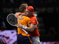 MALAGA, SPAIN - NOVEMBER 22: Tallon Griekspoor of Team Netherlands celebrates the victory after winning his singles match against Jan-Lennar...