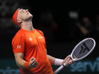 MALAGA, SPAIN - NOVEMBER 22: Tallon Griekspoor of Team Netherlands celebrates the victory after winning his singles match against Jan-Lennar...