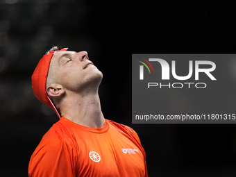 MALAGA, SPAIN - NOVEMBER 22: Tallon Griekspoor of Team Netherlands celebrates the victory after winning his singles match against Jan-Lennar...