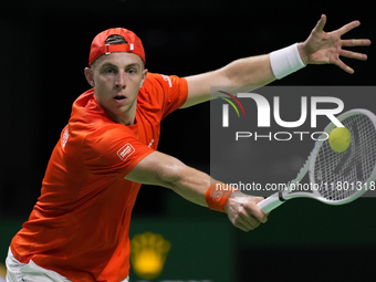 MALAGA, SPAIN - NOVEMBER 22: Tallon Griekspoor of Team Netherlands during his singles match against Jan-Lennard Struff of Team Germany durin...