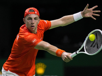 MALAGA, SPAIN - NOVEMBER 22: Tallon Griekspoor of Team Netherlands during his singles match against Jan-Lennard Struff of Team Germany durin...