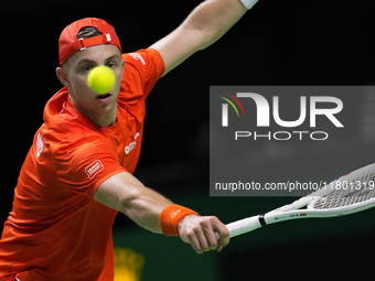 MALAGA, SPAIN - NOVEMBER 22: Tallon Griekspoor of Team Netherlands during his singles match against Jan-Lennard Struff of Team Germany durin...