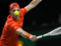 MALAGA, SPAIN - NOVEMBER 22: Tallon Griekspoor of Team Netherlands during his singles match against Jan-Lennard Struff of Team Germany durin...