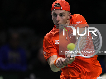 MALAGA, SPAIN - NOVEMBER 22: Tallon Griekspoor of Team Netherlands during his singles match against Jan-Lennard Struff of Team Germany durin...