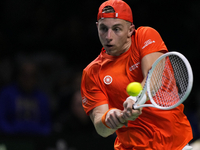 MALAGA, SPAIN - NOVEMBER 22: Tallon Griekspoor of Team Netherlands during his singles match against Jan-Lennard Struff of Team Germany durin...