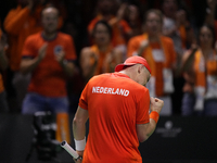 MALAGA, SPAIN - NOVEMBER 22: Tallon Griekspoor of Team Netherlands  celebrates a point during his singles match against Jan-Lennard Struff o...