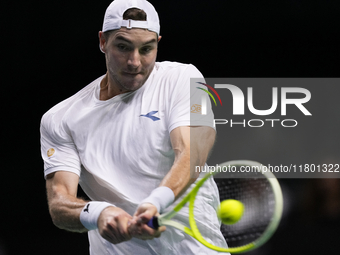 MALAGA, SPAIN - NOVEMBER 22: Jan-Lennard Struff of Team Germany during his singles match against Tallon Griekspoor of Team Netherlands durin...