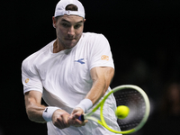 MALAGA, SPAIN - NOVEMBER 22: Jan-Lennard Struff of Team Germany during his singles match against Tallon Griekspoor of Team Netherlands durin...