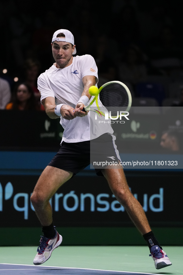 MALAGA, SPAIN - NOVEMBER 22: Jan-Lennard Struff of Team Germany during his singles match against Tallon Griekspoor of Team Netherlands durin...