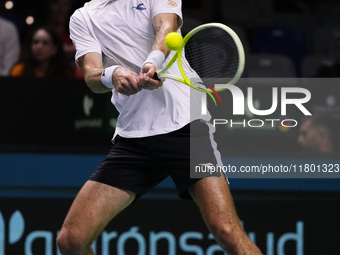 MALAGA, SPAIN - NOVEMBER 22: Jan-Lennard Struff of Team Germany during his singles match against Tallon Griekspoor of Team Netherlands durin...