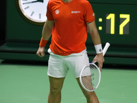 MALAGA, SPAIN - NOVEMBER 22: Tallon Griekspoor of Team Netherlands celebrates a point during his singles match against Jan-Lennard Struff of...