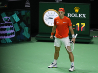 MALAGA, SPAIN - NOVEMBER 22: Tallon Griekspoor of Team Netherlands celebrates a point during his singles match against Jan-Lennard Struff of...