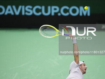 MALAGA, SPAIN - NOVEMBER 22: Jan-Lennard Struff of Team Germany during his singles match against Tallon Griekspoor of Team Netherlands durin...