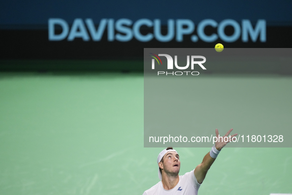 MALAGA, SPAIN - NOVEMBER 22: Jan-Lennard Struff of Team Germany during his singles match against Tallon Griekspoor of Team Netherlands durin...