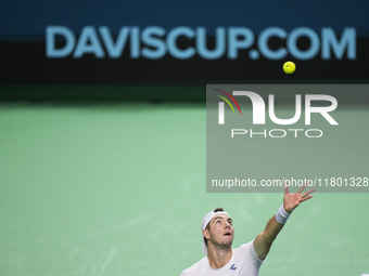 MALAGA, SPAIN - NOVEMBER 22: Jan-Lennard Struff of Team Germany during his singles match against Tallon Griekspoor of Team Netherlands durin...