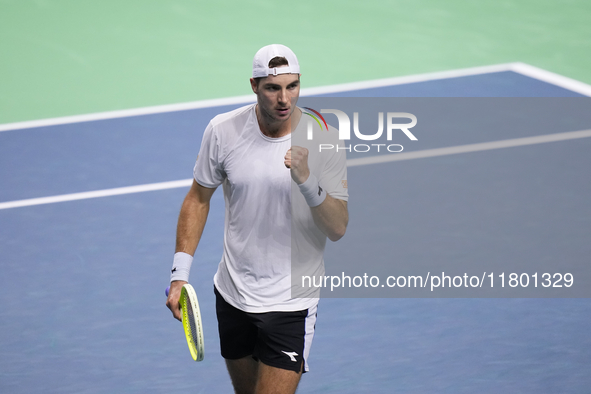 MALAGA, SPAIN - NOVEMBER 22: Jan-Lennard Struff of Team Germany celebrates a point during his singles match against Tallon Griekspoor of Tea...