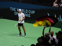 MALAGA, SPAIN - NOVEMBER 22: Jan-Lennard Struff of Team Germany celebrates a point during his singles match against Tallon Griekspoor of Tea...