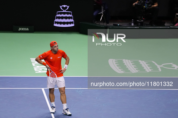 MALAGA, SPAIN - NOVEMBER 22: Tallon Griekspoor of Team Netherlands during his singles match against Jan-Lennard Struff of Team Germany durin...