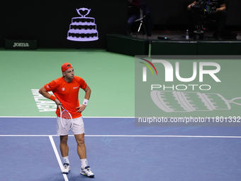 MALAGA, SPAIN - NOVEMBER 22: Tallon Griekspoor of Team Netherlands during his singles match against Jan-Lennard Struff of Team Germany durin...