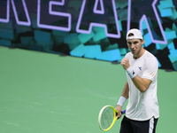 MALAGA, SPAIN - NOVEMBER 22: Jan-Lennard Struff of Team Germany celebrates a point during his singles match against Tallon Griekspoor of Tea...