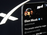 The photo shows Elon Musk’s personal X profile displayed on an iPhone, with the official X profile of SpaceX visible in the background (