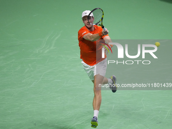 MALAGA, SPAIN - NOVEMBER 22: Botic van de Zandschulp of Team Netherlands during his singles match against Daniel Altamaier of Team Germany d...