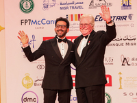 Movie stars Ahmed Helmy and Hassen Fahmy are on the red carpet at the conclusion of the Cairo Film Festival in its 45th session, held at the...